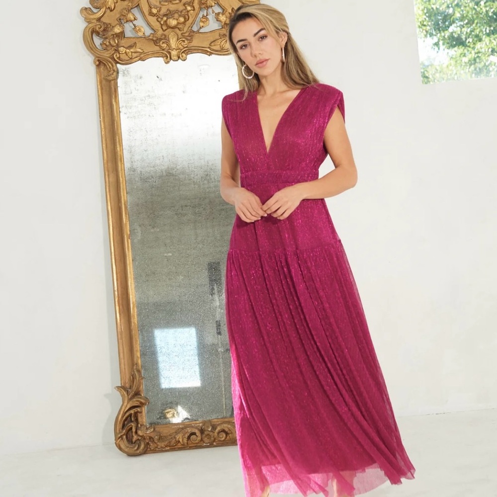 KARINA GRIMALDI Mernet midi dress in hot pink - SMALL